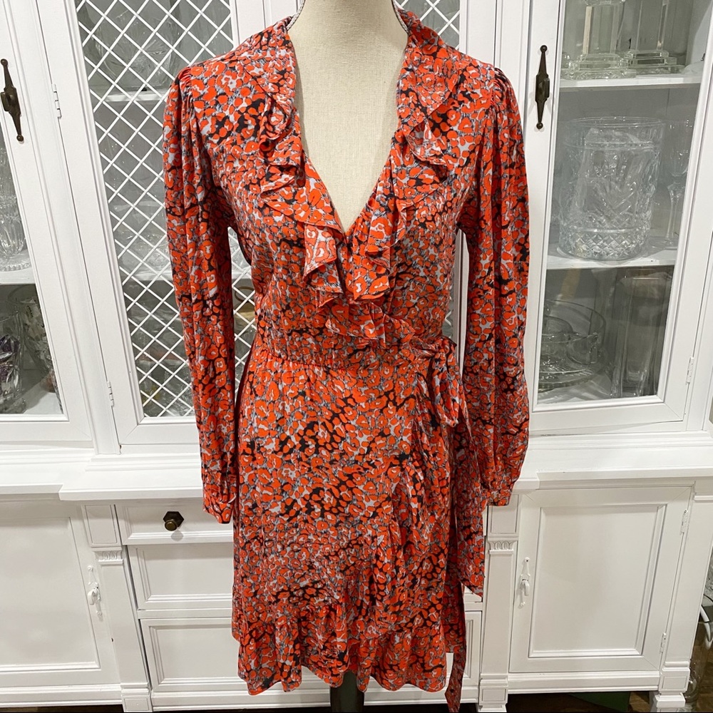 Maje Ruffled Leopard-Print Crepe Wrap Mini Dress - image 2